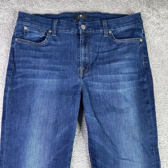 7 For All Mankind Jeans Women’s 31X29 Blue Bootcut Mid-Rise Dark Wash Stretch - Picture 2 of 15